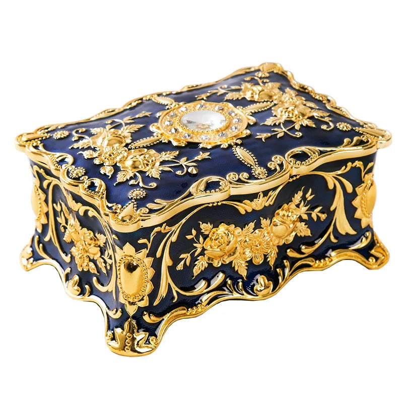 Vintage Rose Jewelry Packing Box New Zinc Alloy Household Desktop Storage Box Gold Diamond Inlaid High-grade Gift Box