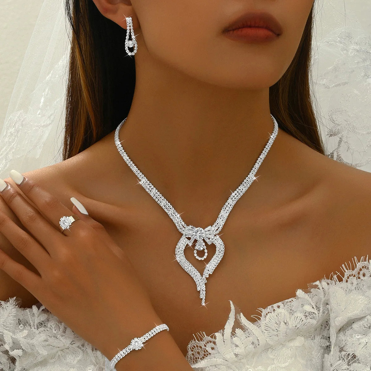 Exquisite Cross Border Jewelry Wholesale Bridal Sets Fashion Necklaces Earrings Bracelets & Loose Diamonds