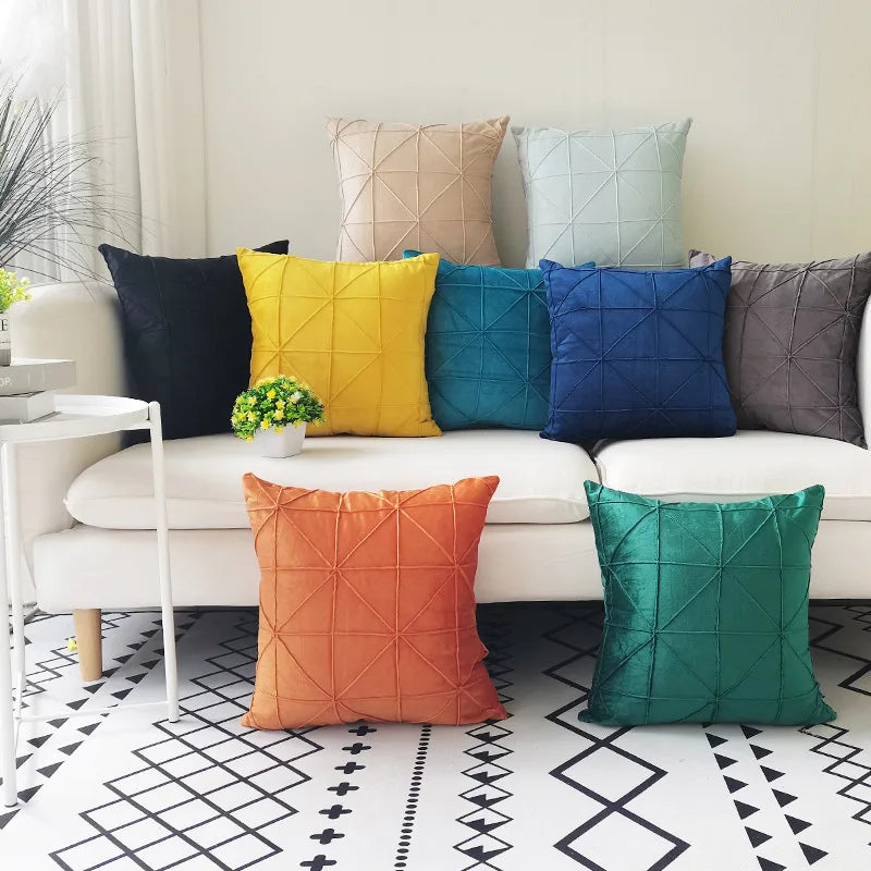 Amity Wholesale Hot Sale Luxury Dutch Velvet Plaid Pillowcase Square Home Sofa  Solid Soft Throw Pillow Cover
