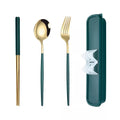Stainless Steel Cutlery Set with Mirror Polish Including Chopsticks Dinnerware for Outdoor Camping in a Convenient Carry Case