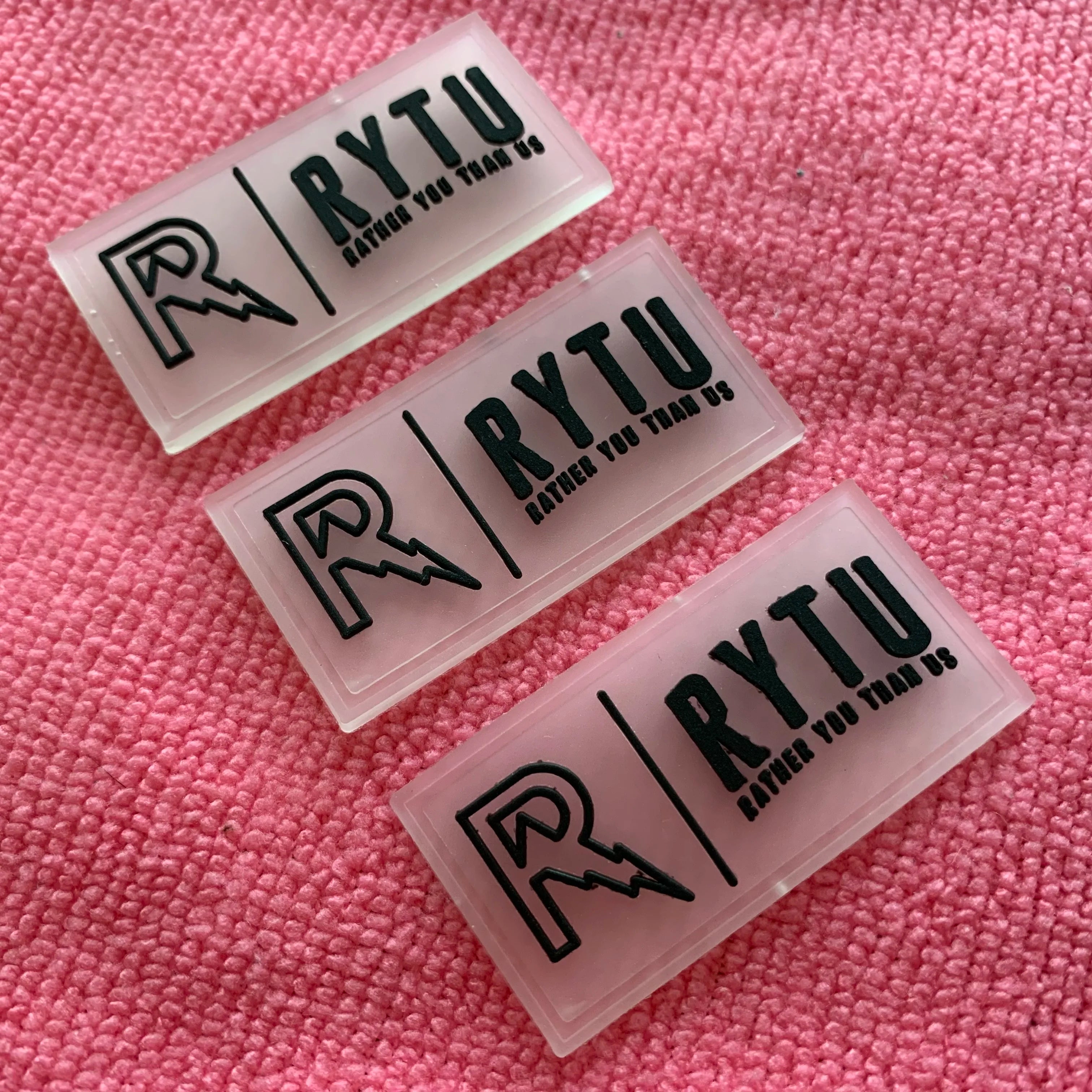 Square Sport Suits Transparent Rubber Labelhigh Quality Embossed logo clear PVC Label With Sewing Slots