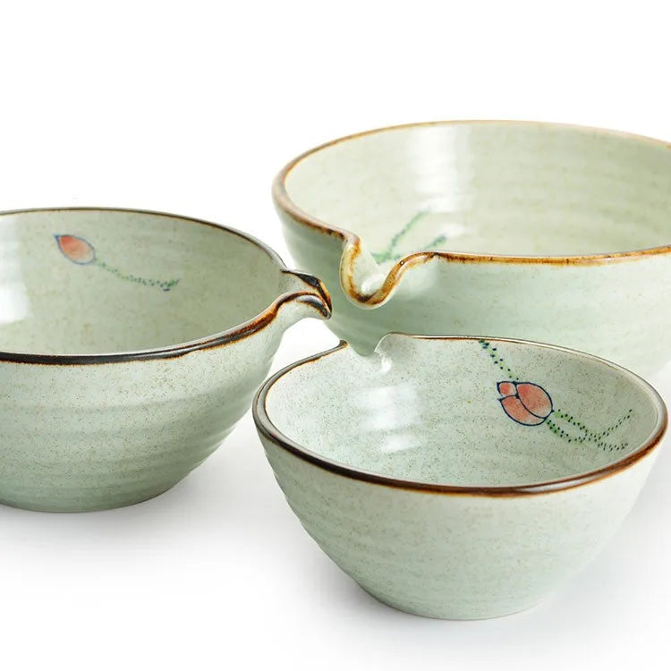 Flower Design Handmade Matcha Whisk Holder and Bowl with Spout Transmutation Glazed Dark Speckle Ink Effect Ceramic Matcha Set