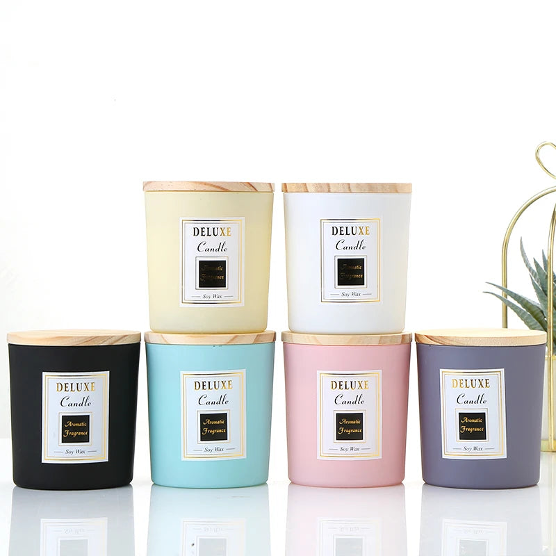 Glass Candle Jar Wholesale Clear and Color Empty Wide Mouth Container Glass Candle Jars With Wood Lid