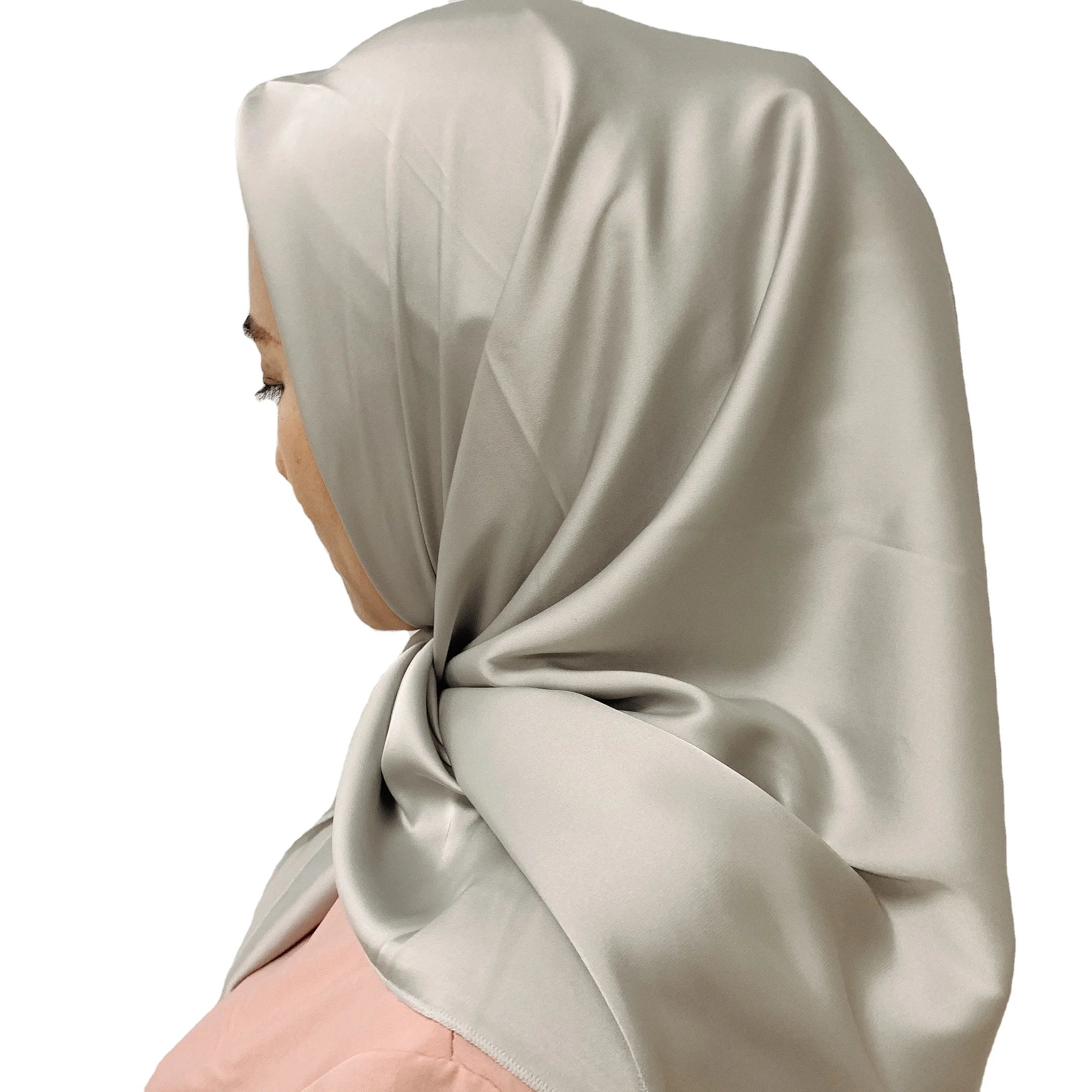 New Arrival Solid Muslim Hijab Scarf Wholesale Women Headwrap 130x130cm Luxury Various Plain Colors square Satin Silk Scarf