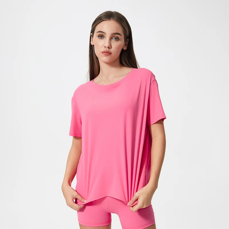 Breathable Quick Dry Ice Silk Loose Yoga Top Short Sleeve Gym Fitness T-shirt Sports T Shirt for Women