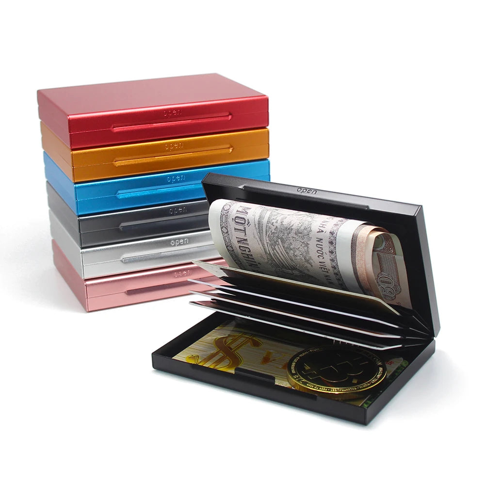 RFID Blocking Smart Aluminum Card Case Cash Money Box Metal Credit Bank Cardcase Anti Rfid Metal Aluminum Wallet Card Holder