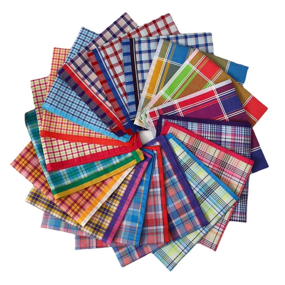 Wholesale 17*17 Inch Premium Plaid Yarn Dyed Vintage Pocket Squares Eco-Friendly Azo Free 100% Cotton Handkerchiefs for Ladies