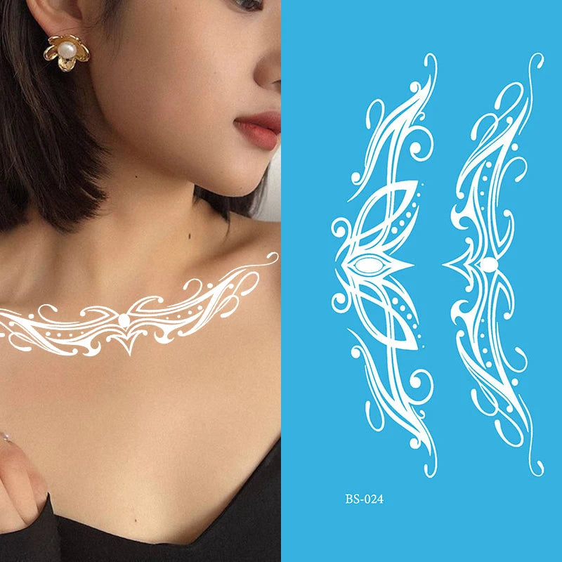 White Lace Temporary Tattoos for Women Teens Girls White Lace Fake Stickers Bride Wedding Cool Tattoo Designs Jewelry Tattoos