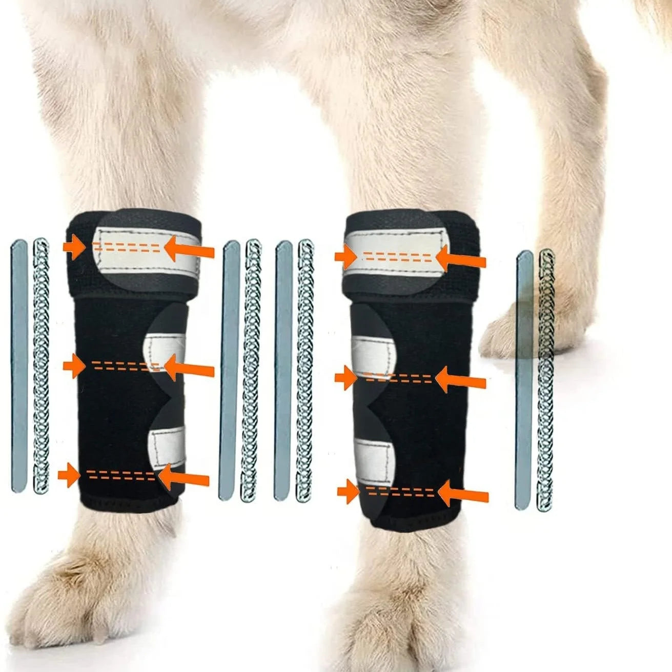 Dogs & Cats Reflective Front Leg Brace Wrap Carpal Support with Metal Spring Inserts Sports Safety Pet Wrap