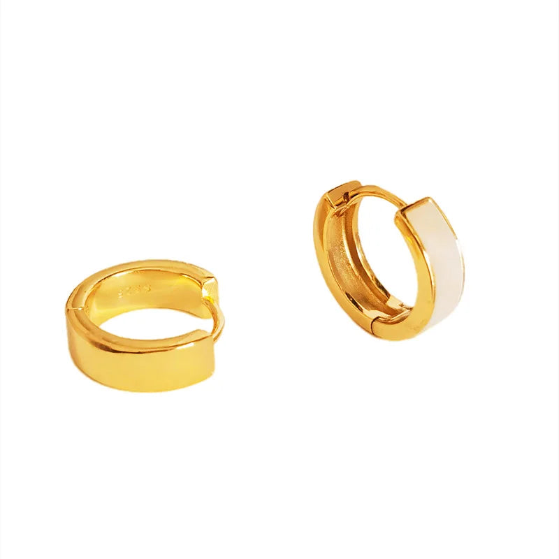 Fine 925 Silver Jewelry 18k Gold Vermeil 925 Sterling Silver Rectangle Opal Mother of Pearl Inlay Huggie Hoop Earrings Women