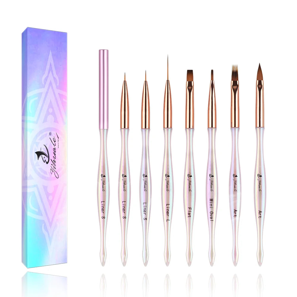 Private Label Customization 7 Pieces Set Acrylic Brushes Nail Art Painting Nylon Hair Rainbow Gradient Handle Nail Art Brush Set