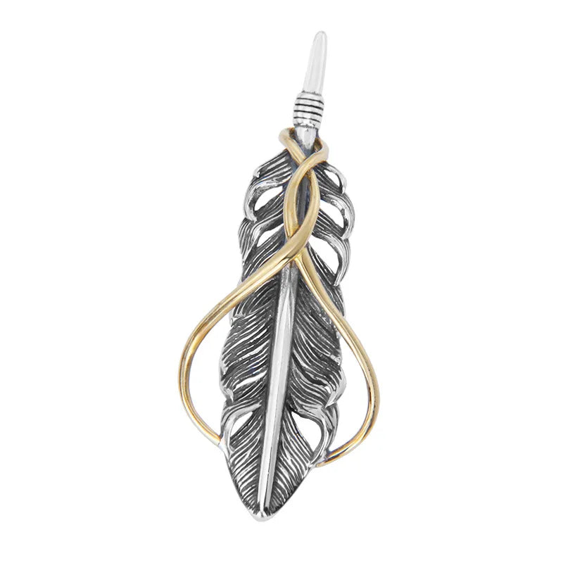 S925 Sterling Silver Wrapped Feather Pendant for Men and Women Vintage Retro Fashion Classic Pendant Jewelry DIY