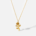 14K Gold Plated Stainless Steel Figaro Chain Necklace for Women Three-dimensional Rose Pendant Necklace