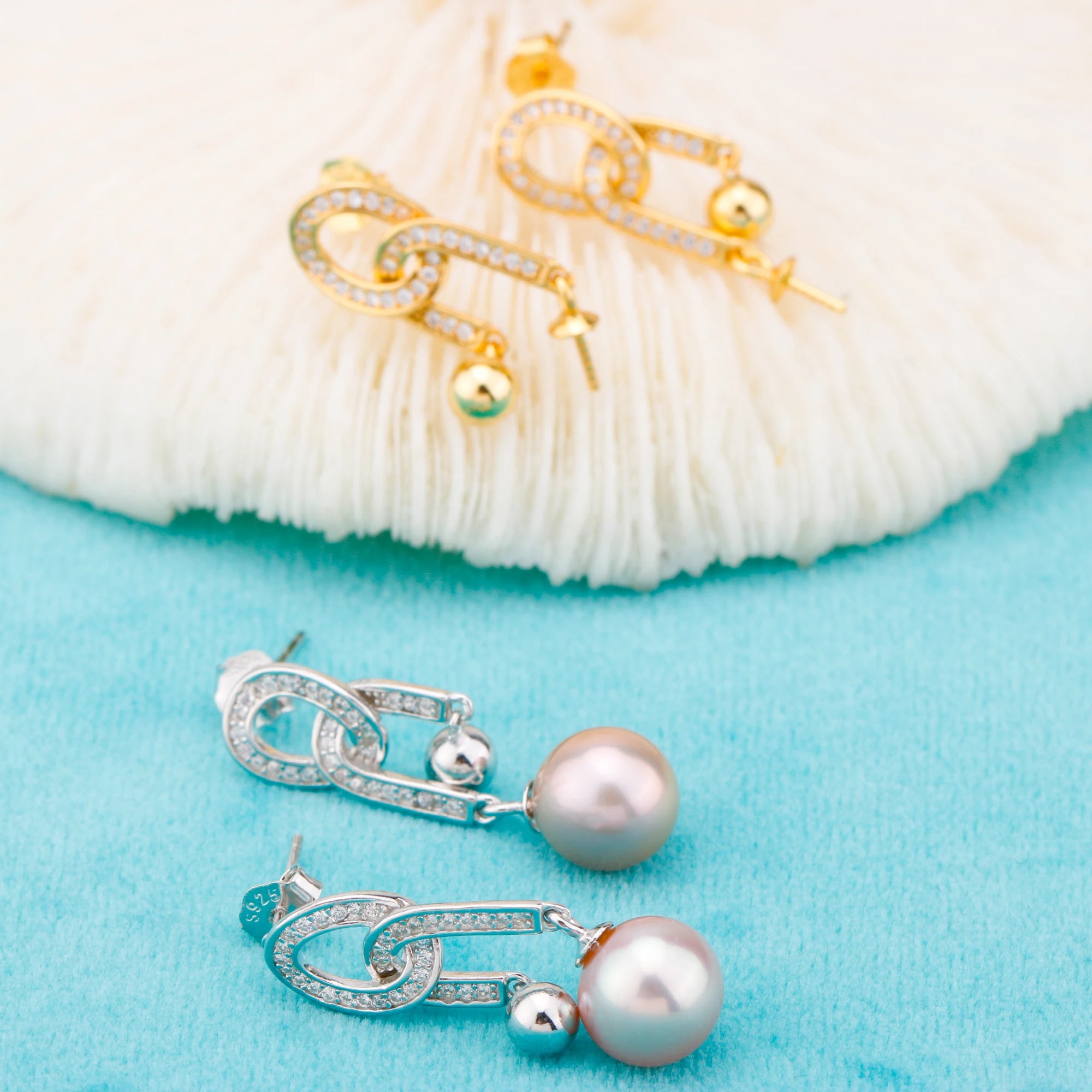 E010855 S925 Pearl Earring 925 Sterling Silver DIY 7-8mm Natural Freshwater Pearl Stud Earring for Women
