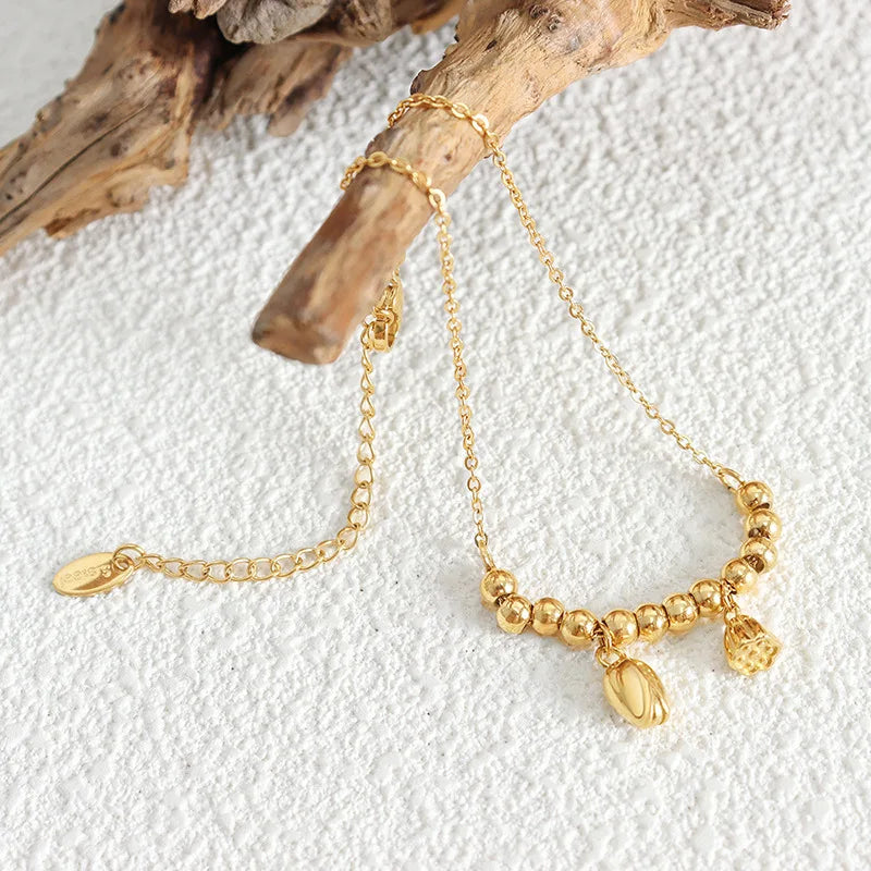 Ins Style Fashion Lotus Pomeg Lotus Bud Pendant Beaded Anklet Chain Summer Anklet Beach Foot Accessories Accesorios Para Mujeres