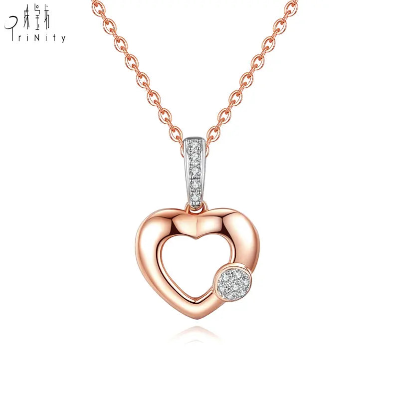 Popular Wholesale Hand Crafted Romantic Jewelry 18K Solid Rose Gold Real Natural Diamonds Daily Wearing Necklace For Couple