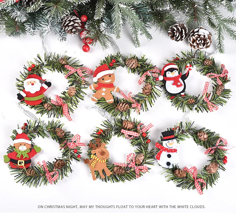 Christmas Ordinary Small Wreath Snowman Santa Claus PVC Christmas Tree Pendant Artificial Flowers Decorations