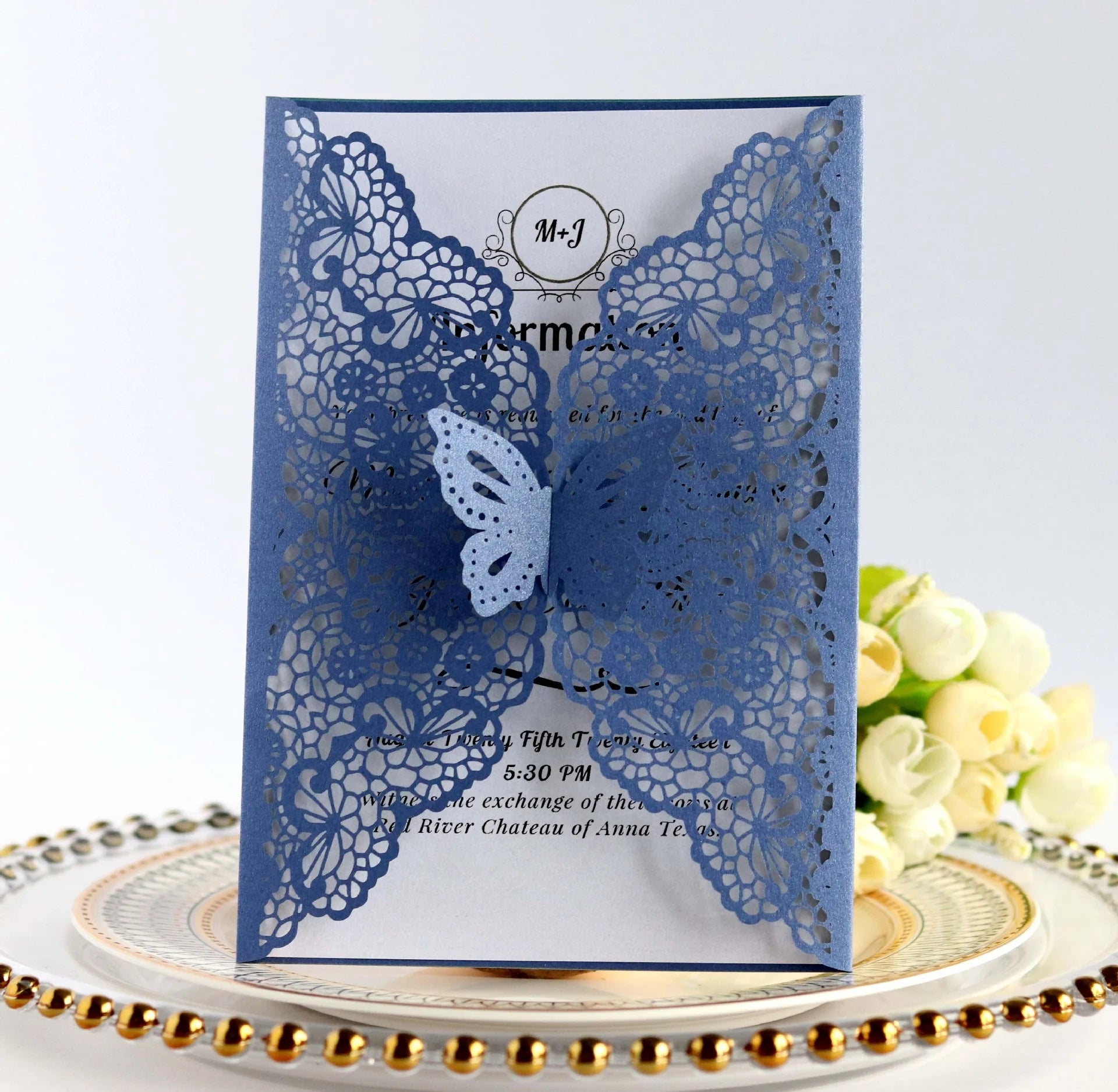 Wedding Butterfly Lace Greeting Card Laser Hollow Invitation European Pattern Luxury Pearl Paper Customized 4C Printing