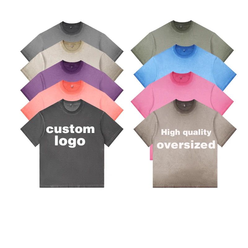 Custom Screen Printing Logo DTG Printing 100 Cotton 230Gsm Heavyweight T Shirt  Vintage Acid Wash Oversized Gradation Tshir