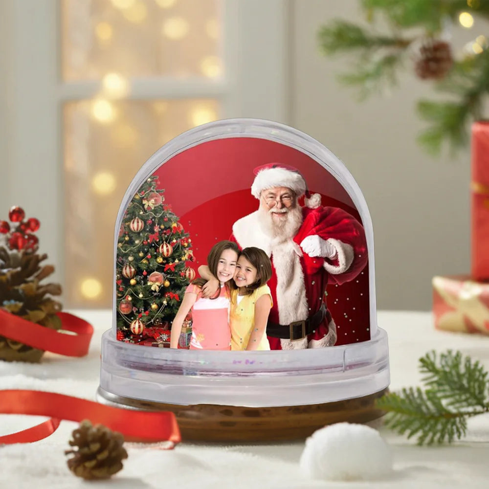 Custom Christmas Souvenir Photo Frame Kit Santa Snowman Plastic Water Snow Globe for Gifts and Home Decoration
