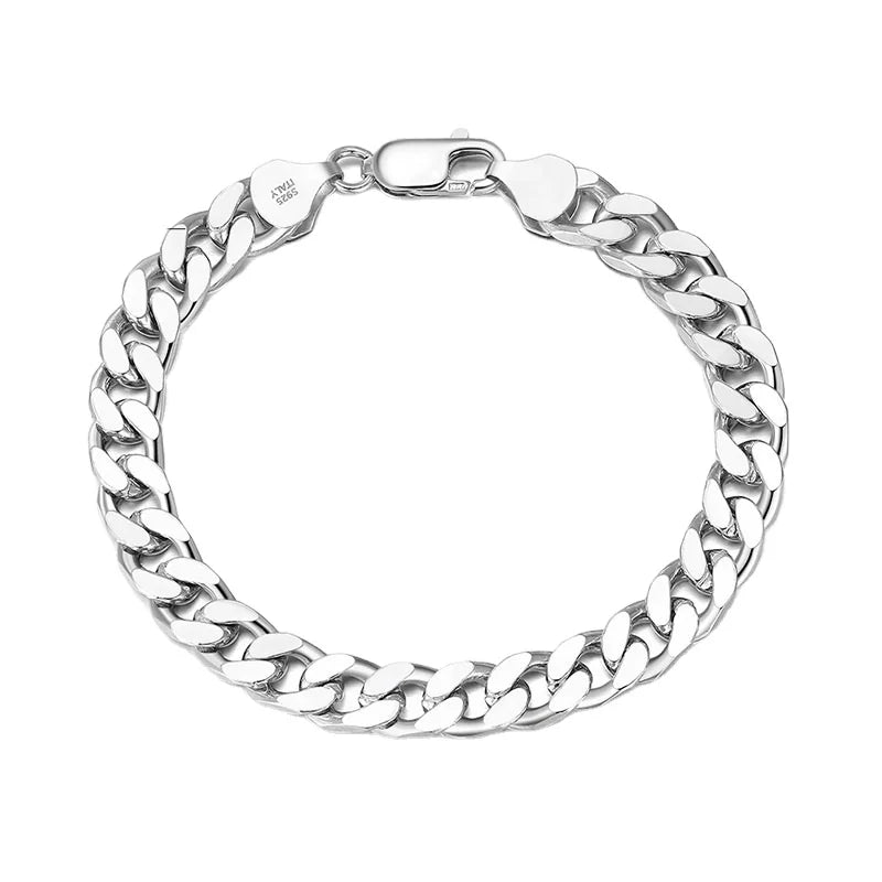 Hip Hop Bracelet Mens Luxury Silver Jewelry Silver 925 White Gold Plated 3.6mm/5mm/7mm Curb Link Silver Bracelet Mens Bracelet
