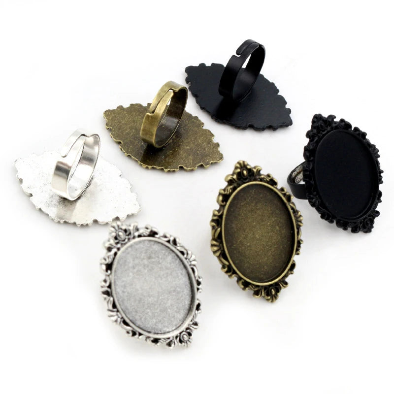 5pcs/lot 18x25mm Antique Silver Plated/Bronze Brass Oval Adjustable Ring Settings Blank/BaseFit 18x25mm Glass Cabochons Trays MegaBDM