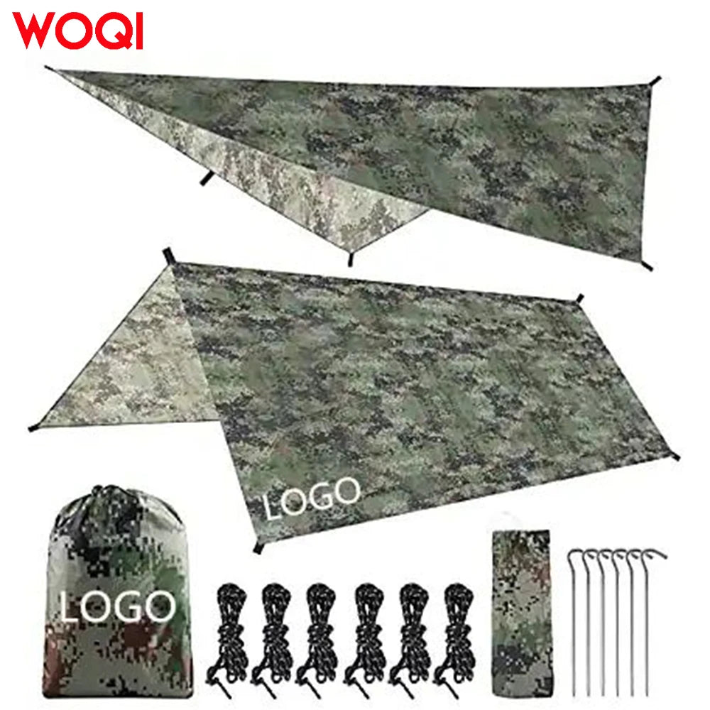 WOQI Customized Portable Camo Seaside Beach Sunshade Umbrella Rain Fly Ultra Light Waterproof Oil Cloth Tent