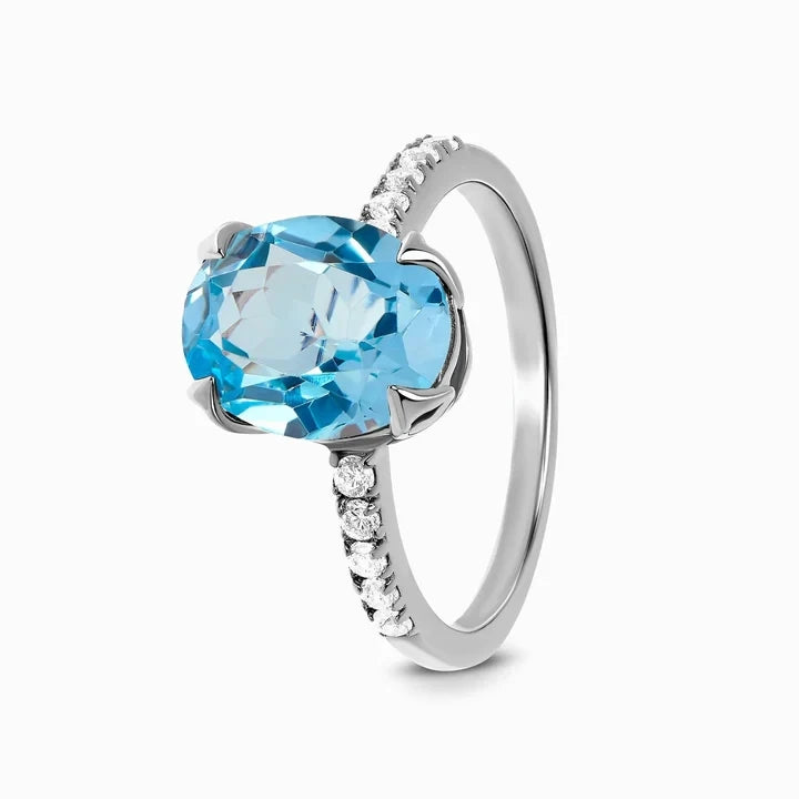 Blue Topaz and Diamond Eternity Ring Emerald Cut Mystic Topaz Ring Round Blue Topaz Ring
