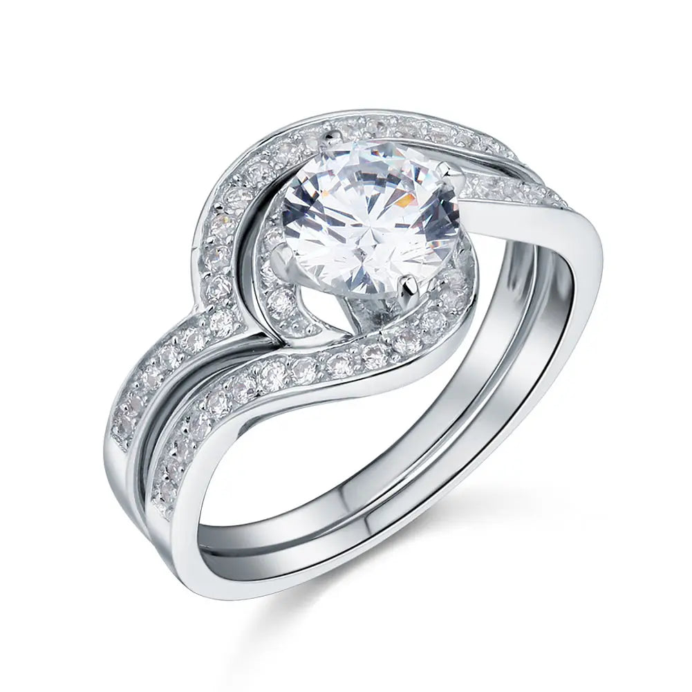 Jewelry Manufacturers New Designs Italian Whute Gold Diamond Spiral Shaped Ring 925 Sterling Silver Rings