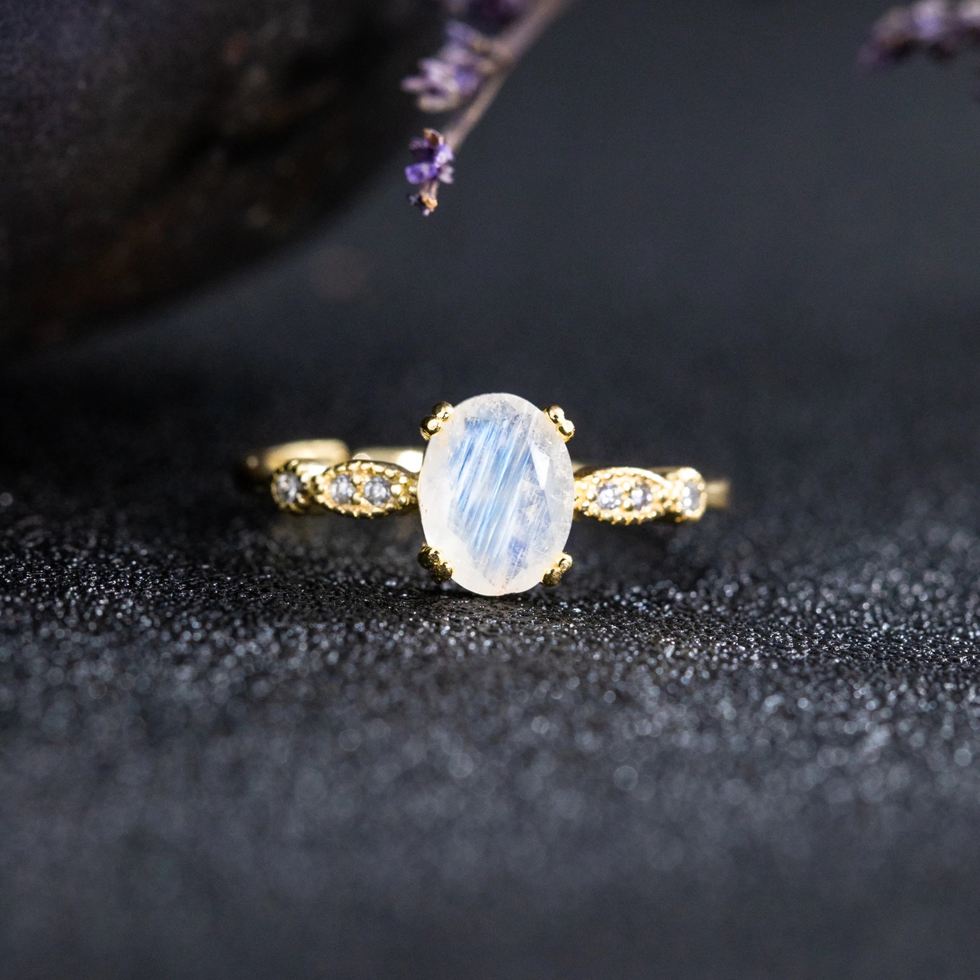 Handmade 925 Sterling Silver Oval Blue Moonstone Eternity Band Adjustable Cz Diamond Rings Engagement Ring
