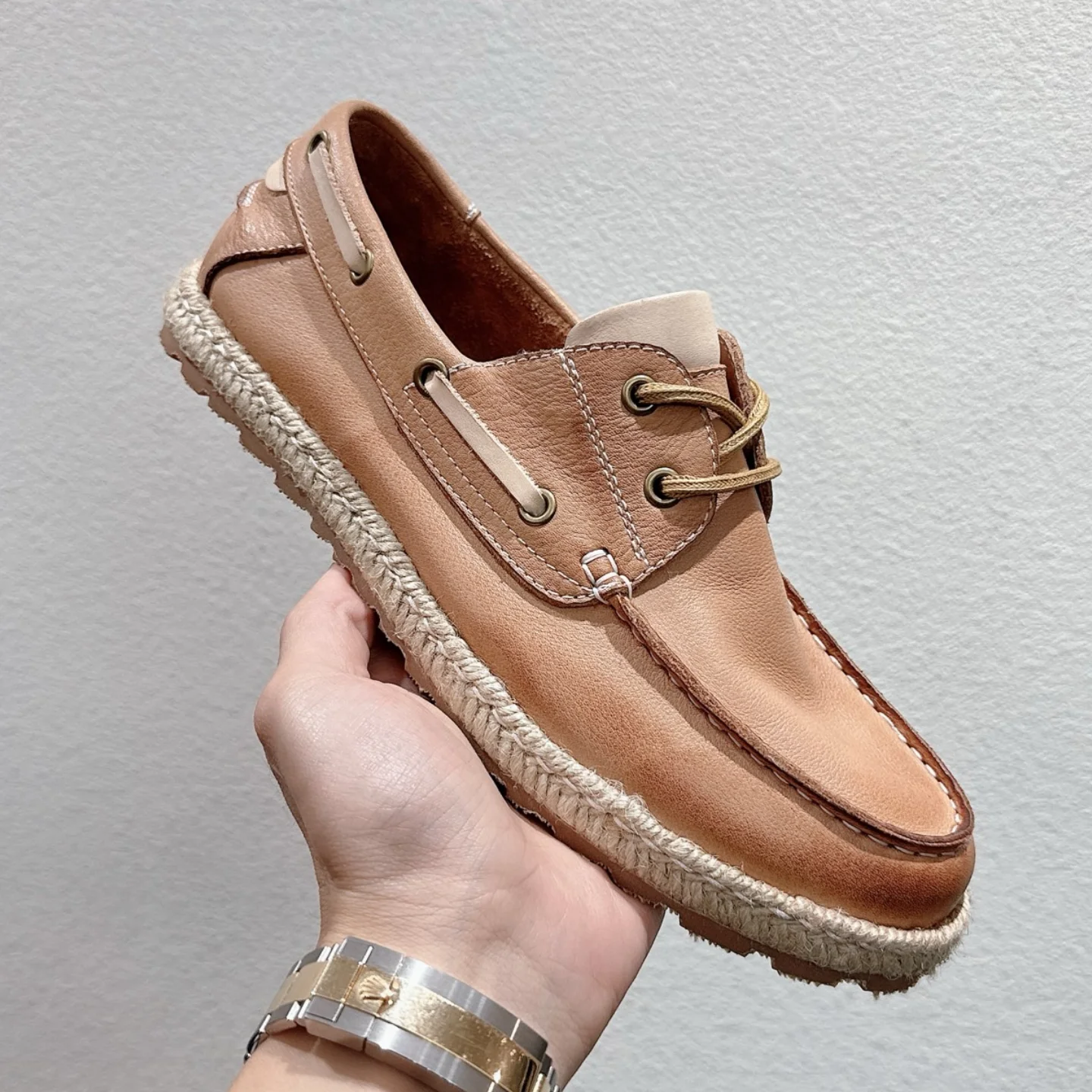 Wholesale Men's Espadrilles Shoes Handmade Genuine Leather Comfortable Lightweight Country Style Casual Boat Shoes Spring Autumn