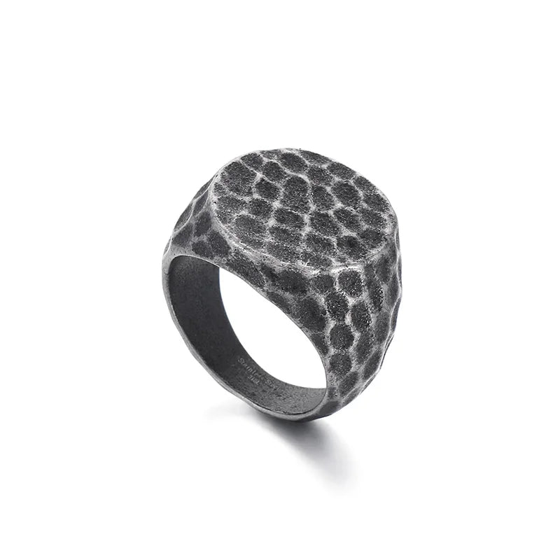 KALEN Men Retro Gold/Silver/Black Stainless Steel Square Pitted Surface Jewelry Ring