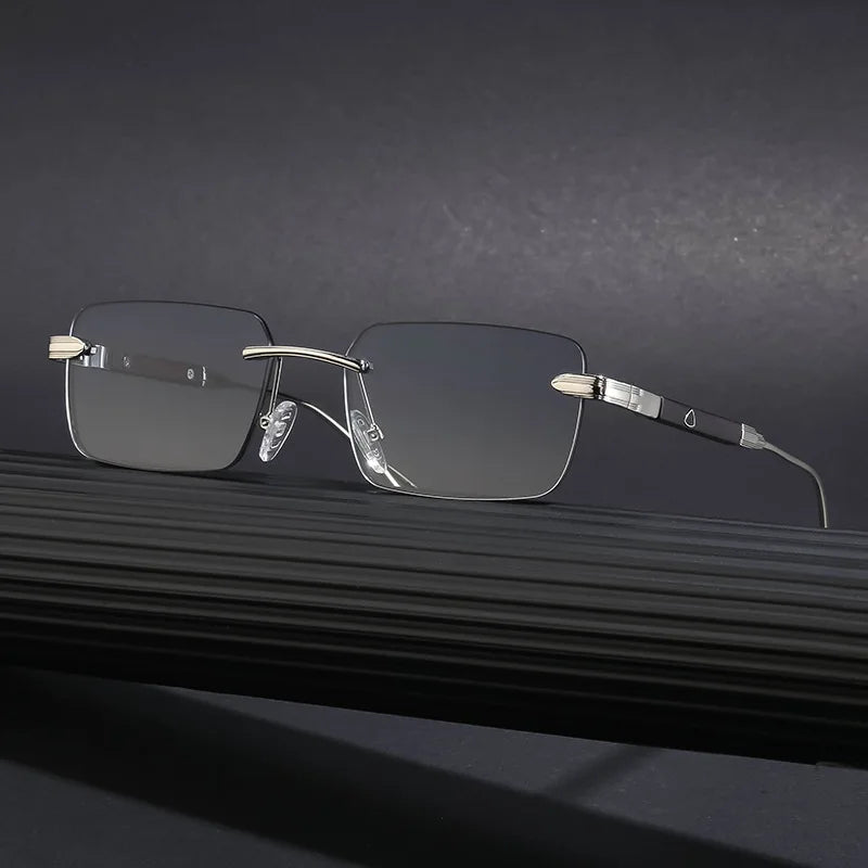 Metal Transparent Rimless Square Frameless Sun Glasses Vintage 90s Custom Logo Small Rectangle Famous Luxury Rimless Sunglasses