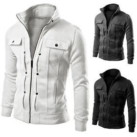Men's Casual Slim Coat Stand-Up Collar Zipper Cardigan Short Flannelette 100% Polyester for Autumn