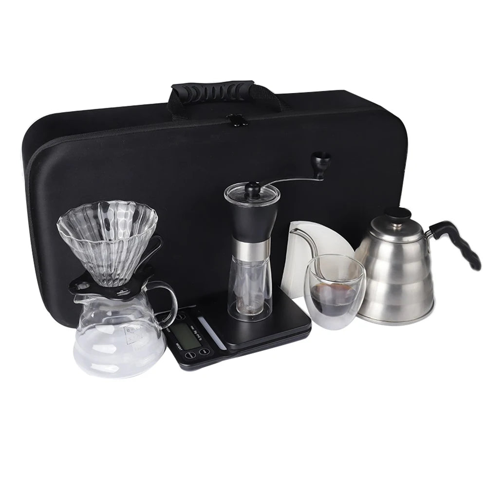 High-quality Coffee Maker Cup Set Manual Maker Grinder Coffee Kettle Set Mug Filter Gift Box Case