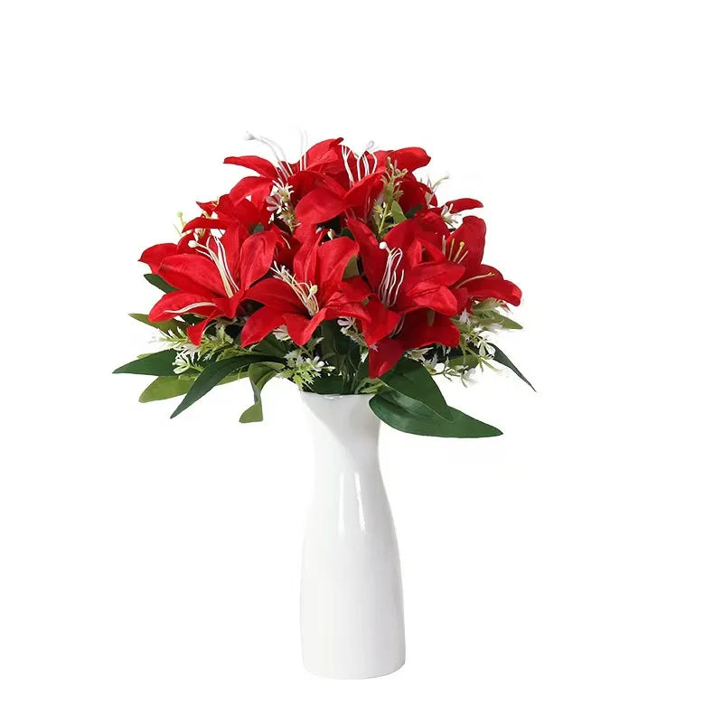 Artificial Lily Bouquet Tiger Lilies Spring Flowers with 7 Heads Full Bloom Flowers for Wedding Home Hotel Floral Party Decor