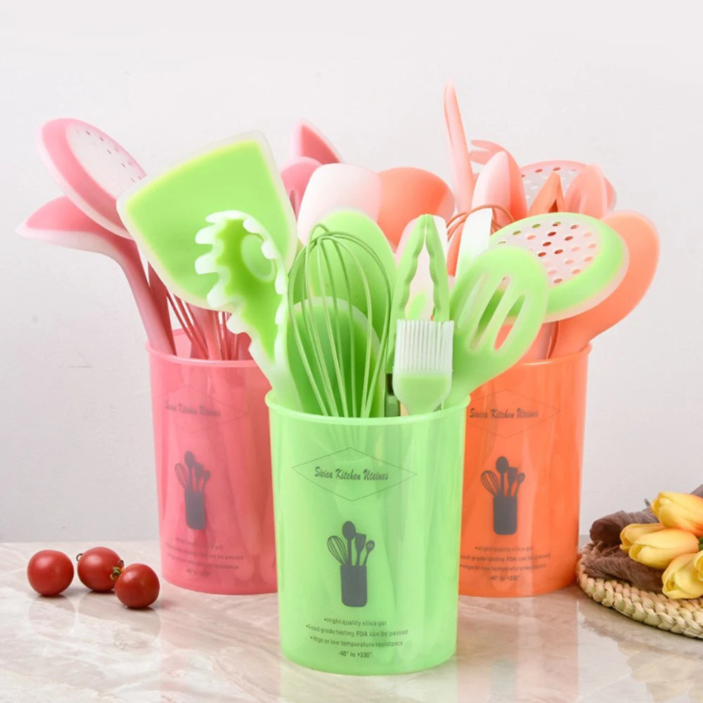 12 Pieces Silicone Cooking Utensils Set Heat Resistant Spatula Kitchen Utensils Set Nonstick Cookware Kitchen Tools with Holder