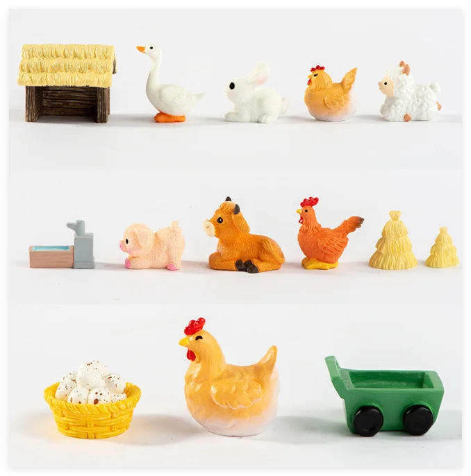 3D Character Cute Cartoon Realistic Collection Model Kids Farm Animal Toys Figures Chicken Duck Horse Sheep Pig Rabbit Haycock