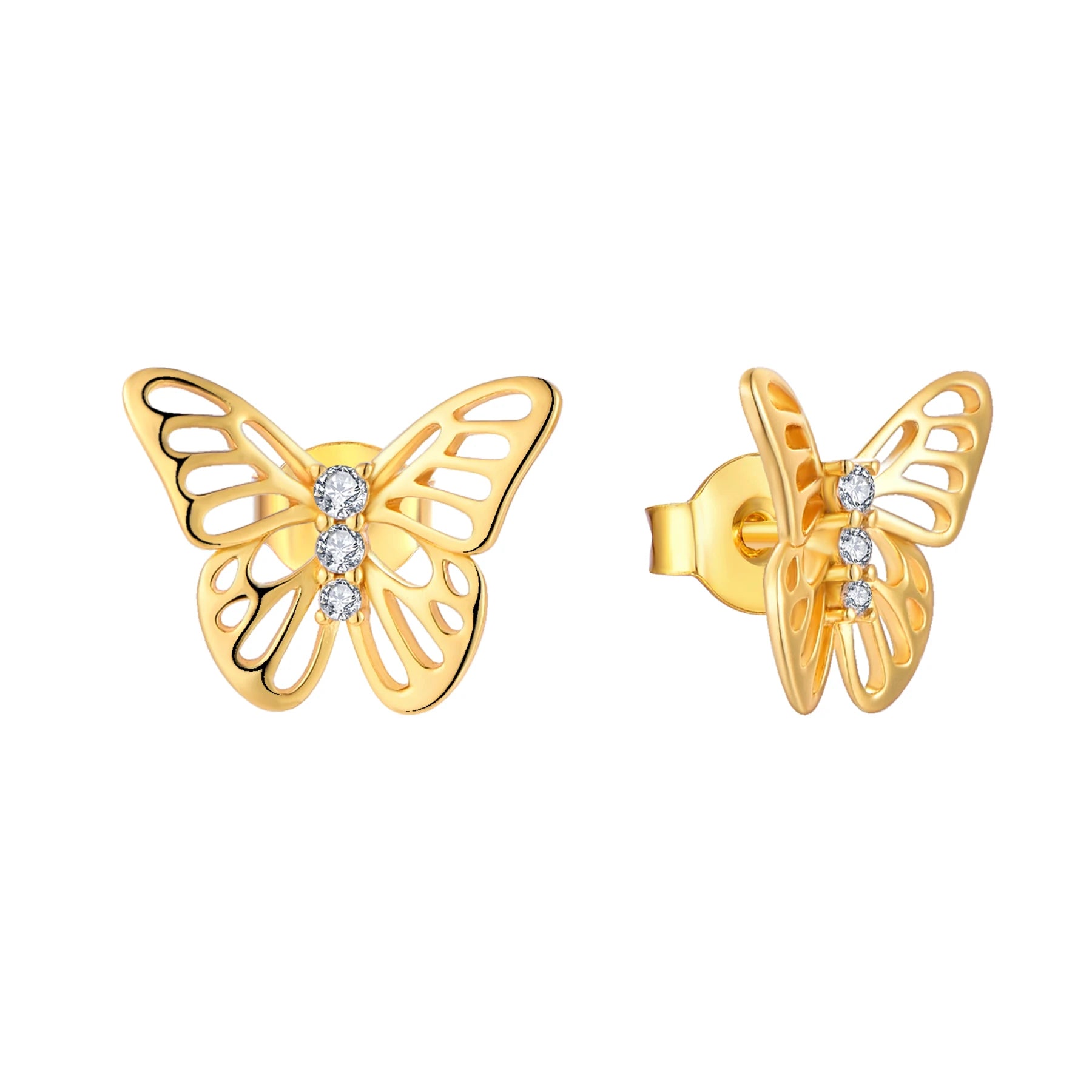 925 Sterling Silver Butterfly Hollowed Out Fashion Simple 18K Gold Plated Earrings Girl Gift