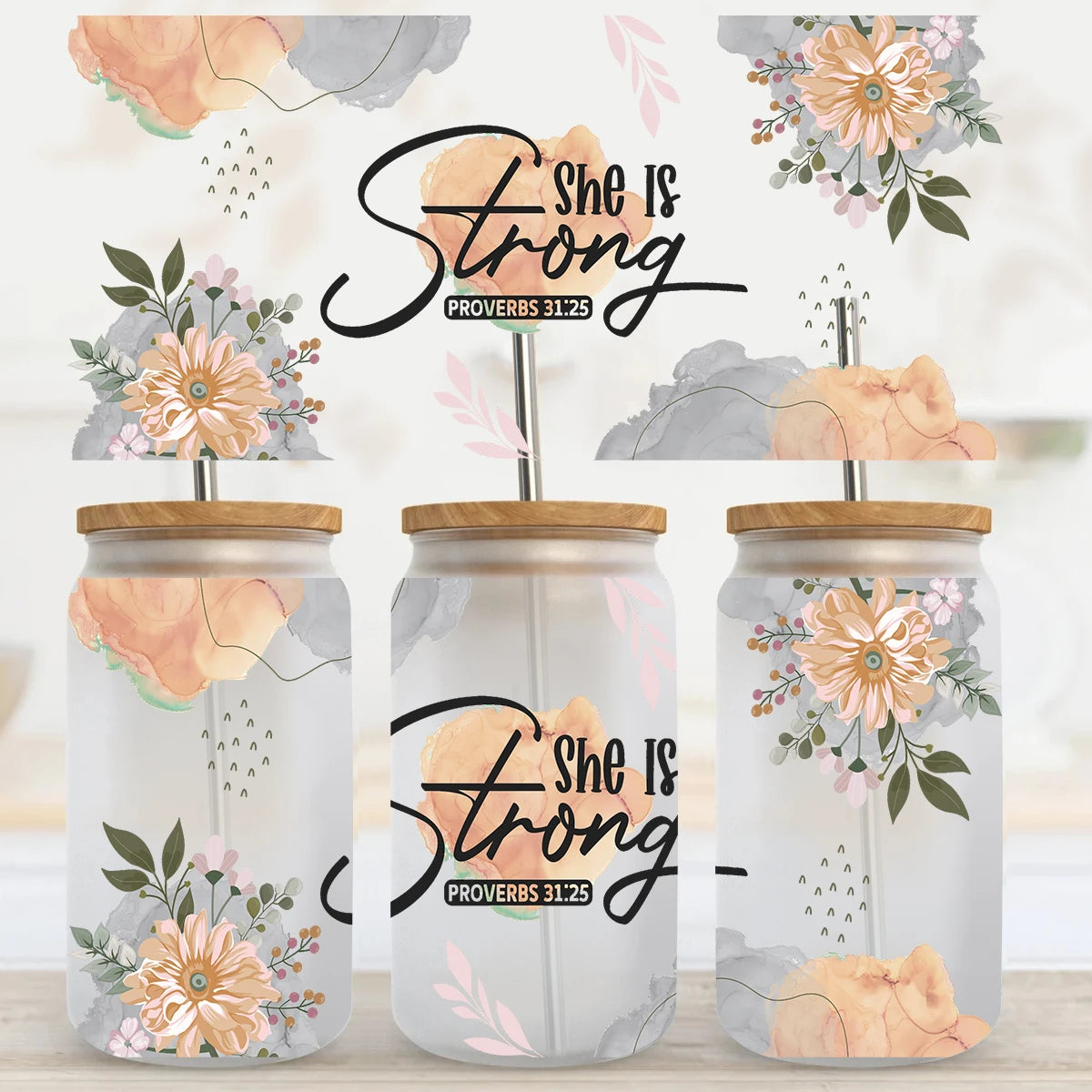 Customized Design Flowers Waterproof Washable UV DTF Cup Wrap Transfer Glossy 16oz UV DTF Cup Wraps Transfers for Cups Wraps