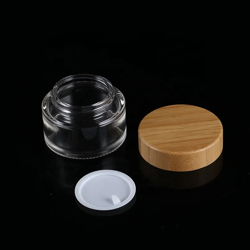 50g Clear Glass Cosmetic Face Cream Jar with Bamboo Lid for Skin Care