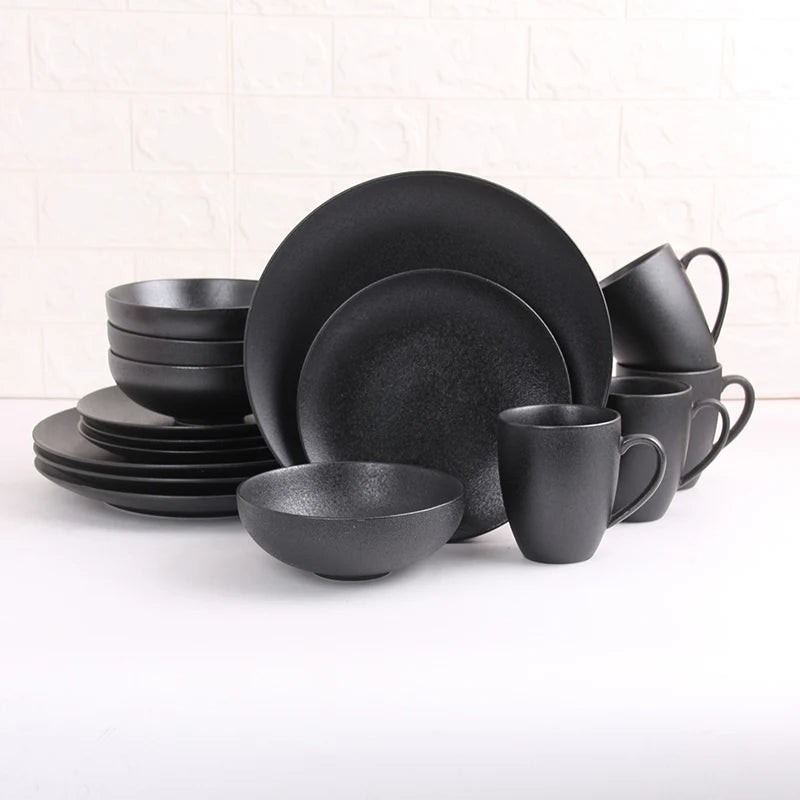 Wholesale 1pc High-fired Porcelain Black Matte Retro Minimalist Plates Bowls Eco-Friendly Scratch Resistant Irregular Shape