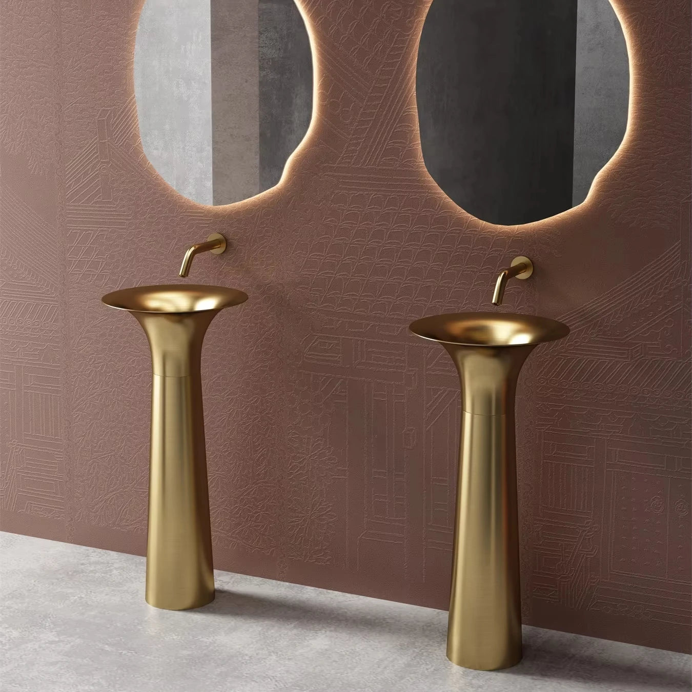 Meiyani Luxury Gold  Trumpet-shaped Bathroom 304 Stainless Steel Freestanding  Basin Bathroom Pedestal Sink