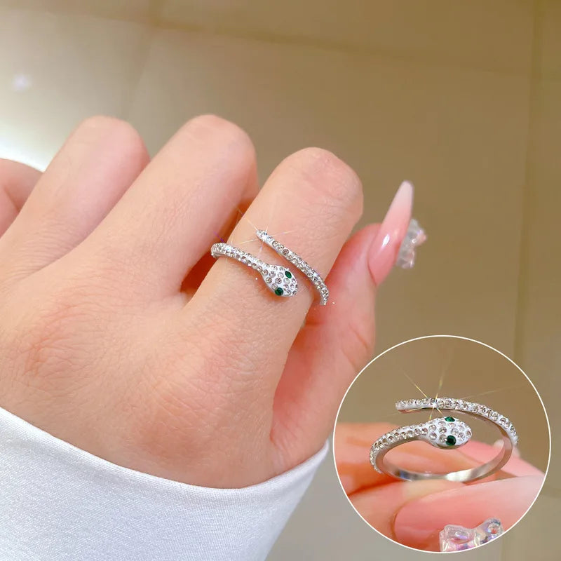 Non Fading Opening Snake Shaped Titanium Steel Zircon Adjustable Rings for Men and Women Jewelry Wholesale