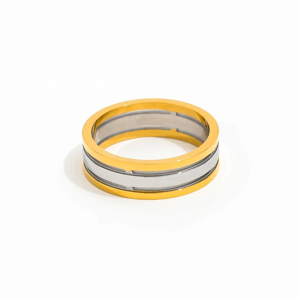 Joolim High-End 18K Gold Plated Two-Tone Three-Piece Layered Ring for Women Luxury Jewelry Wholesale