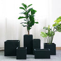 Large Square Cement Flower Pot with Drainage Hole for Floor and Home Garden Modern Design Black Color MegaBDM