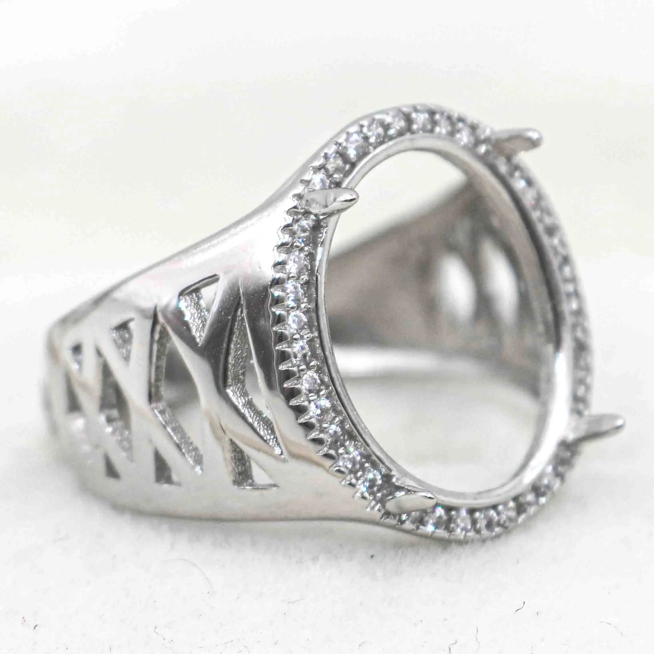 Sterling Silver 13*15mm Semi Mount Men's Ring Frame Empty Blank Claw Setting S925 Base Holder Without Center Stone for DIY Inlay