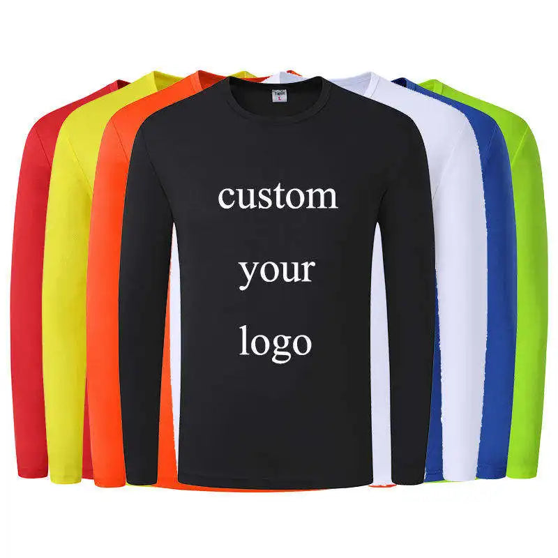 Manufacturer's Custom Logo Sublimation Printing Unisex Long Sleeve T-Shirt Polyester Blank Plain T-Shirt for Men Knitted Cheap