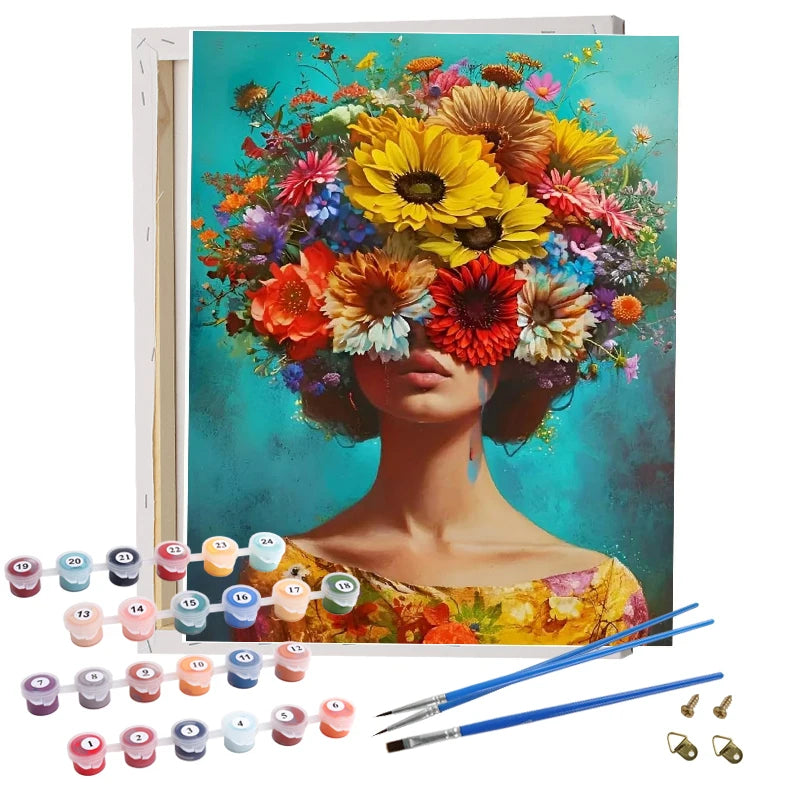 Painting by Numbers Stretch Canvas Art Floral Girl Paint by Numbers for Adults DIY Oil Painting by Numbers Wholesale