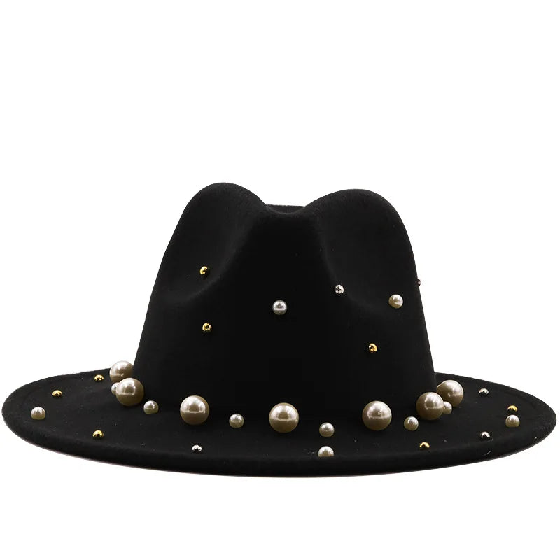Cheapeau Suede Gray Flat Top Red Wholesale Wool Men Unisex Pearl Fashion Jazz Church Wide Brim Felt Fedora Cowboy Hat for Women